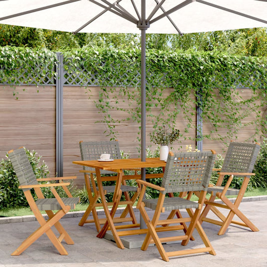 vidaXL Folding Chairs 4 pcs Grey Poly Rattan and Solid Wood