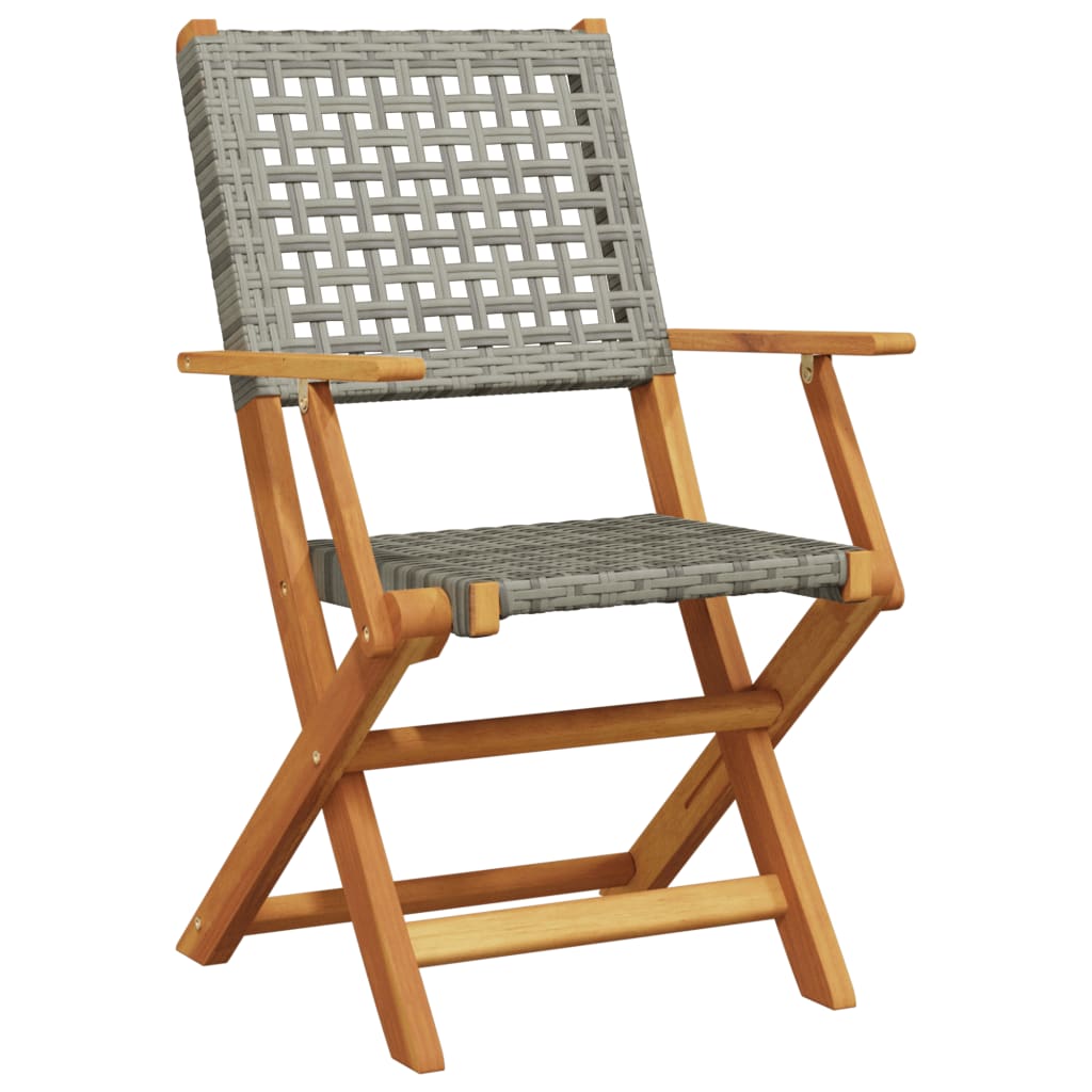 vidaXL Folding Garden Chairs 6 pcs Grey Poly Rattan and Solid Wood