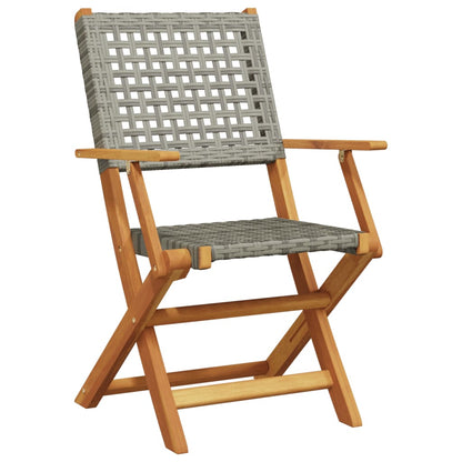 vidaXL Folding Garden Chairs 6 pcs Grey Poly Rattan and Solid Wood