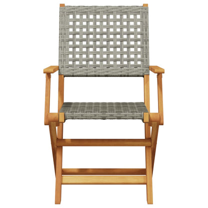 vidaXL Folding Garden Chairs 6 pcs Grey Poly Rattan and Solid Wood