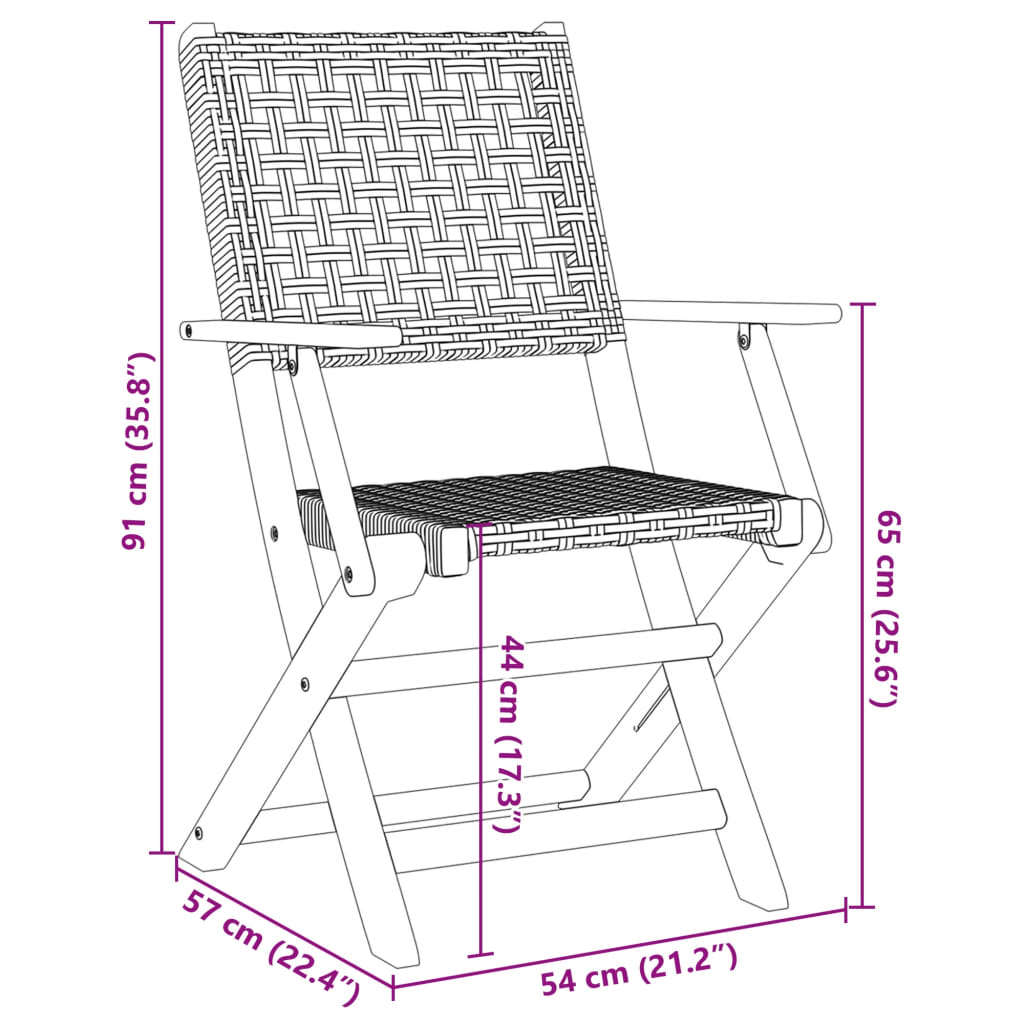 vidaXL Folding Garden Chairs 6 pcs Grey Poly Rattan and Solid Wood
