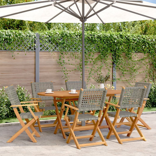 vidaXL Folding Chairs 6 pcs Grey Poly Rattan and Solid Wood