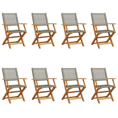 vidaXL Folding Garden Chairs 8 pcs Grey Poly Rattan and Solid Wood