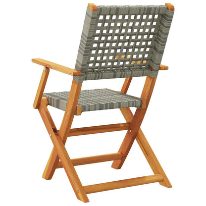 vidaXL Folding Garden Chairs 8 pcs Grey Poly Rattan and Solid Wood