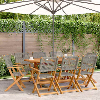 vidaXL Folding Garden Chairs 8 pcs Grey Poly Rattan and Solid Wood