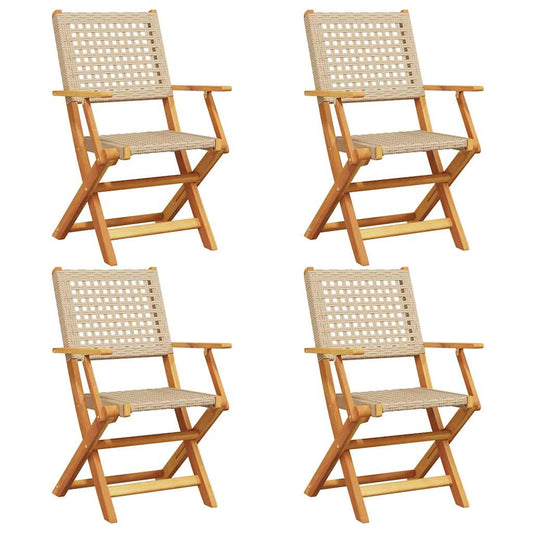vidaXL Folding Chairs 4 pcs Beige Poly Rattan and Solid Wood