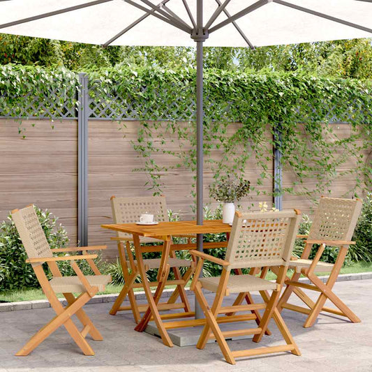 vidaXL Folding Chairs 4 pcs Beige Poly Rattan and Solid Wood