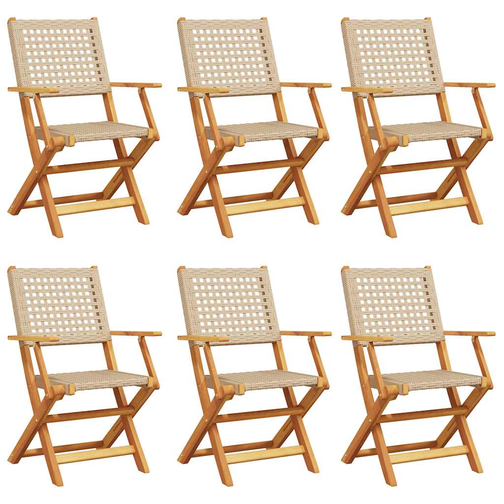 vidaXL Folding Garden Chairs 6 pcs Beige Poly Rattan and Solid Wood