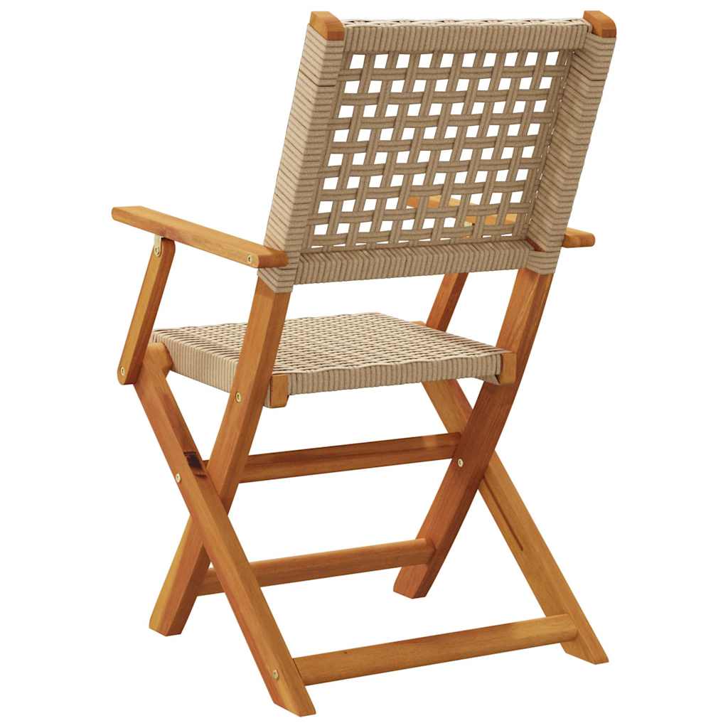 vidaXL Folding Garden Chairs 6 pcs Beige Poly Rattan and Solid Wood