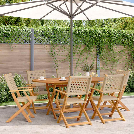 vidaXL Folding Chairs 6 pcs Beige Poly Rattan and Solid Wood