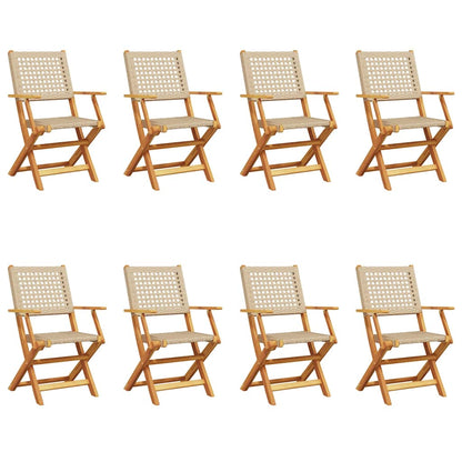 vidaXL Folding Garden Chairs 8 pcs Beige Poly Rattan and Solid Wood