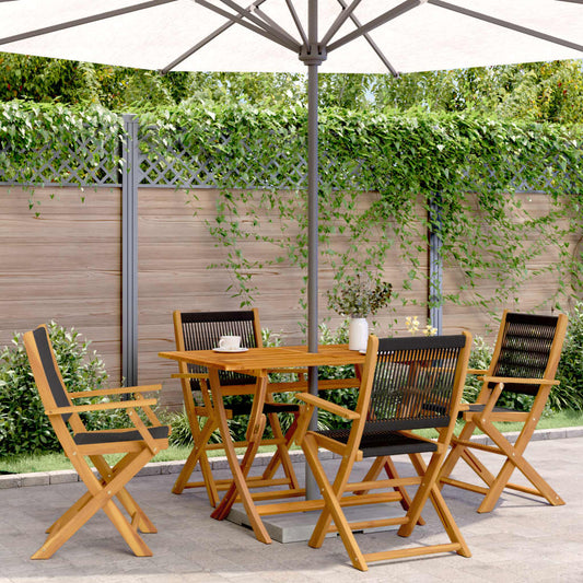 vidaXL Folding Chairs 4 pcs Black Solid Wood Acacia