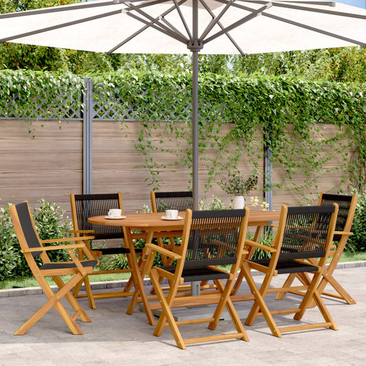 vidaXL Folding Chairs 6 pcs Black Solid Wood Acacia