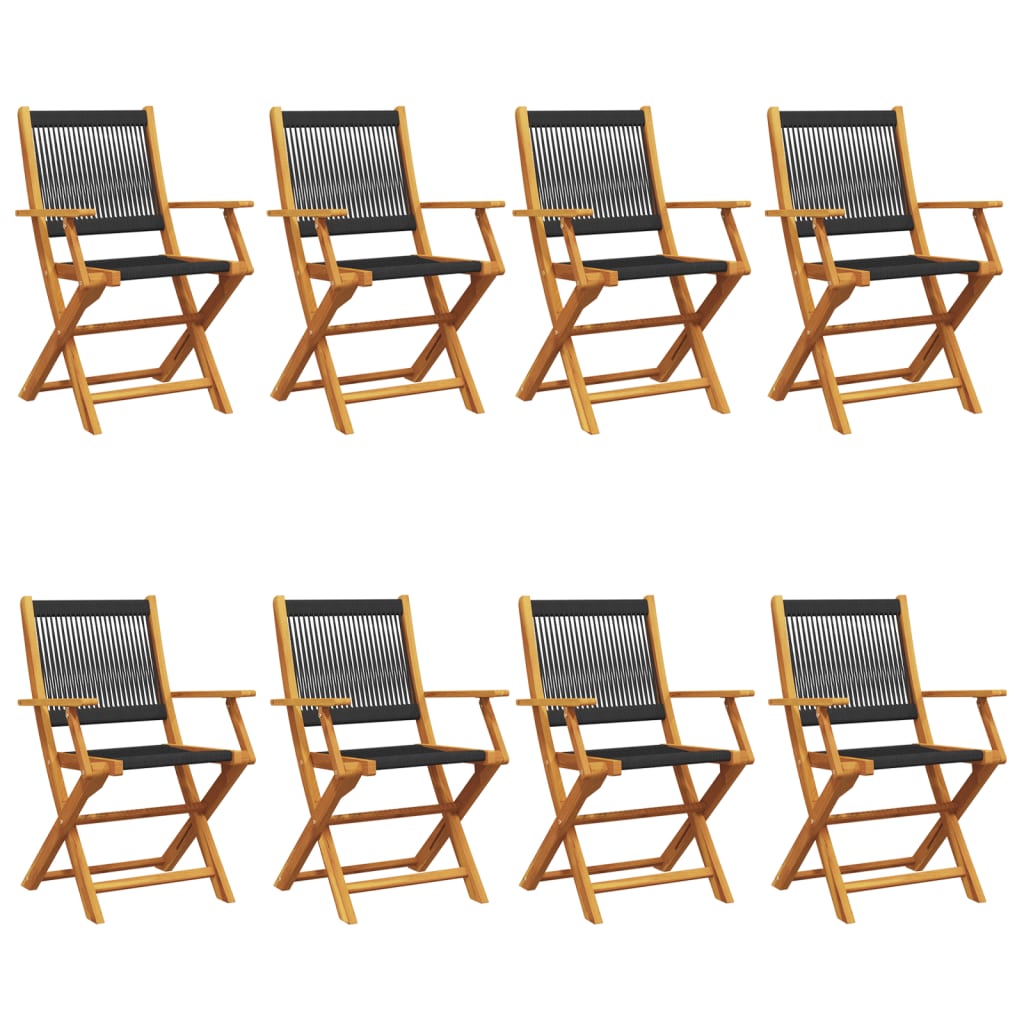 vidaXL Folding Garden Chairs 8 pcs Black Solid Wood Acacia
