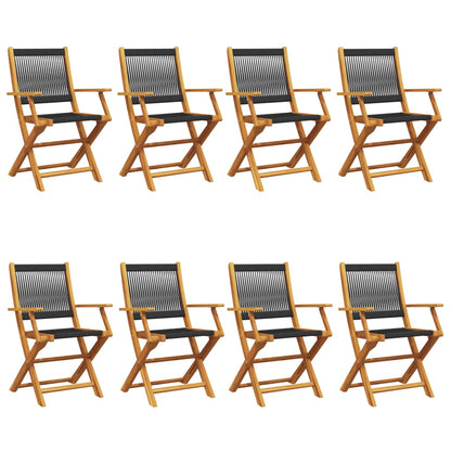 vidaXL Folding Garden Chairs 8 pcs Black Solid Wood Acacia