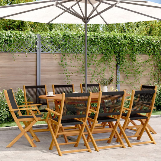 vidaXL Folding Chairs 8 pcs Black Solid Wood Acacia