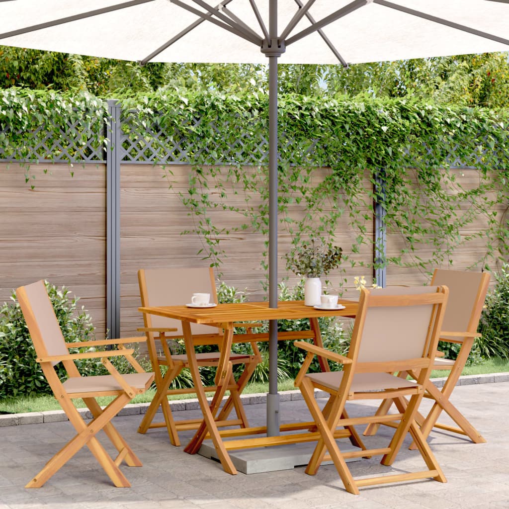 vidaXL Folding Garden Chairs 4 pcs Taupe Fabric and Solid Wood
