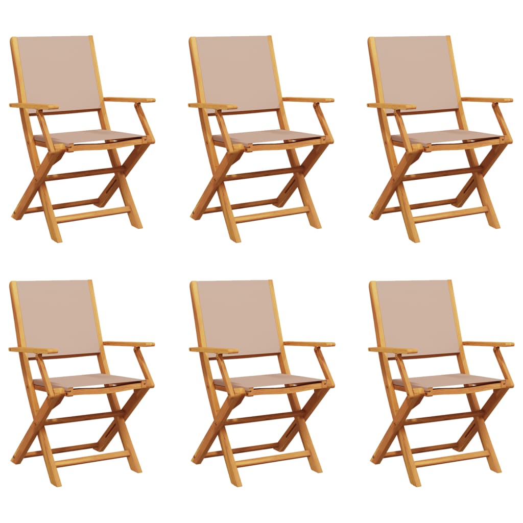 vidaXL Folding Garden Chairs 6 pcs Taupe Fabric and Solid Wood