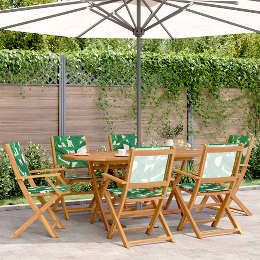 vidaXL Folding Chairs 6 pcs Green Fabric and Solid Wood