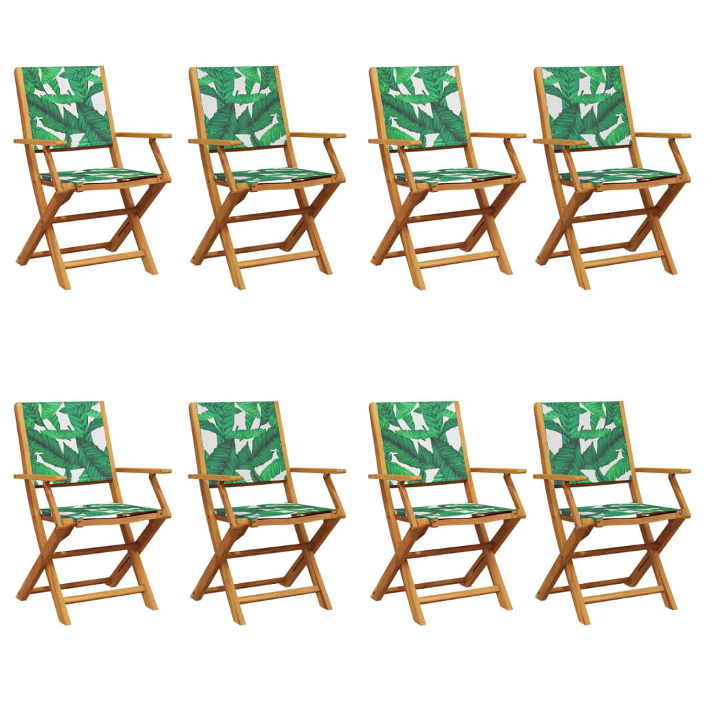 vidaXL Folding Garden Chairs 8 pcs Green Fabric and Solid Wood