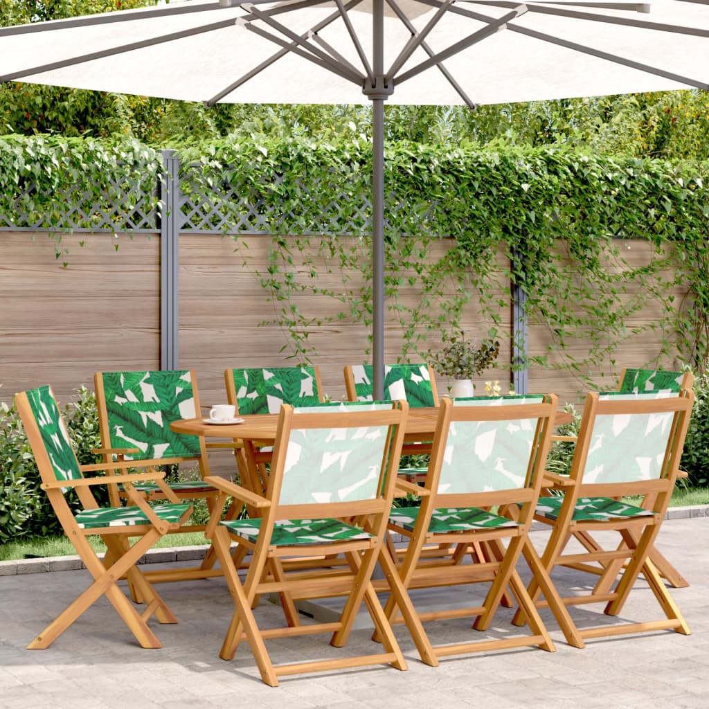 vidaXL Folding Garden Chairs 8 pcs Green Fabric and Solid Wood