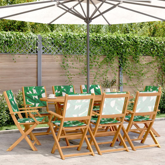 vidaXL Folding Chairs 8 pcs Green Fabric and Solid Wood