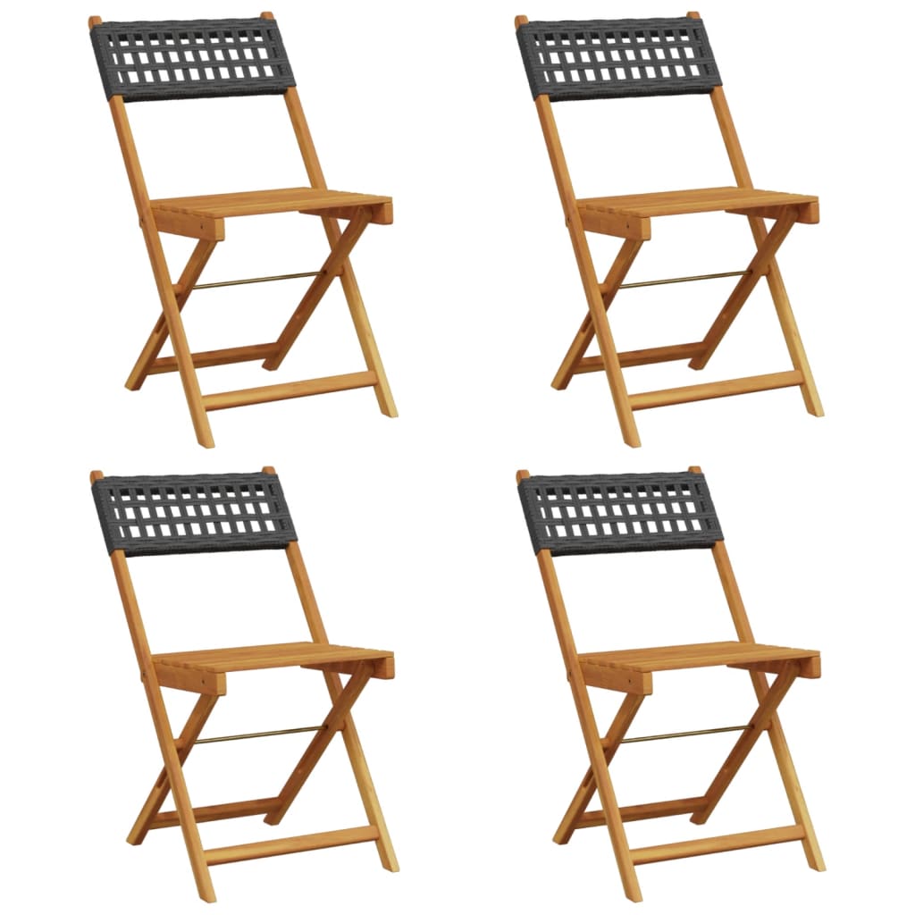 vidaXL Garden Chair | Set of 4 | Black | PE rattan, Solid acacia wood | Medium