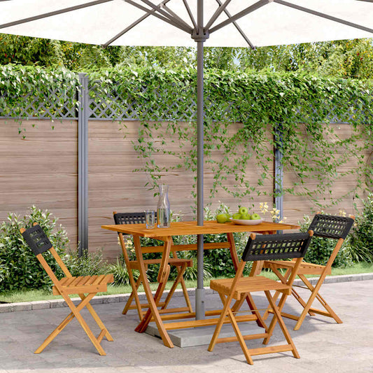 vidaXL Folding Chairs 4 pcs Black Poly Rattan and Solid Wood