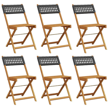 vidaXL Folding Garden Chairs 6 pcs Black Poly Rattan and Solid Wood