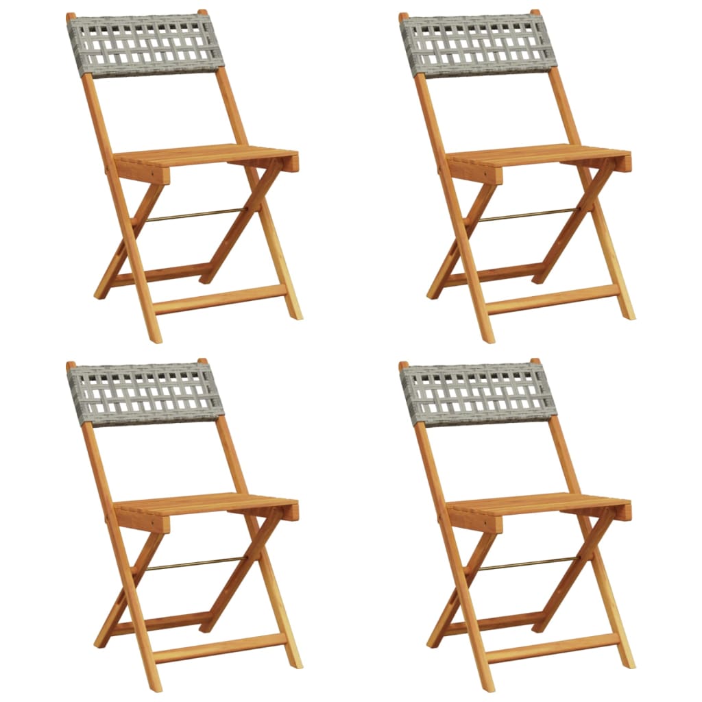 vidaXL Garden Chair | Set of 4 | Grey | PE rattan and solid acacia wood