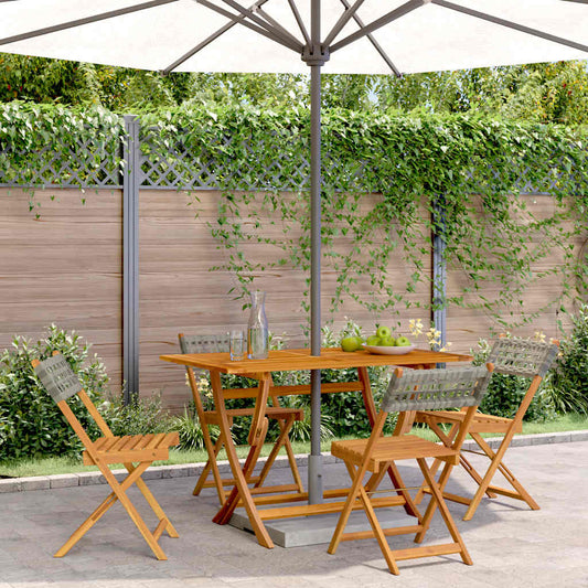 vidaXL Folding Chairs 4 pcs Grey Poly Rattan and Solid Wood