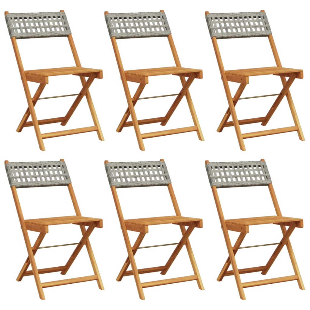 vidaXL Garden Chair | Set of 6 | Grey | Solid acacia wood, PE rattan | Regular