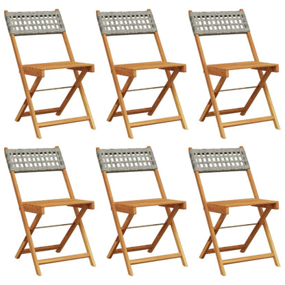 vidaXL Garden Chair | Set of 6 | Grey | Solid acacia wood, PE rattan | Regular