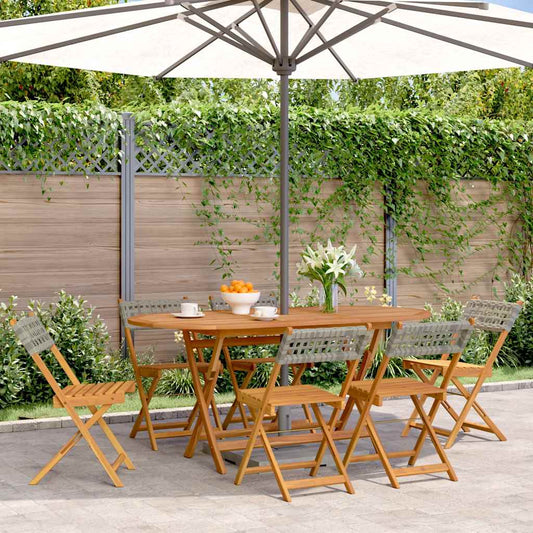 vidaXL Folding Chairs 6 pcs Grey Poly Rattan and Solid Wood