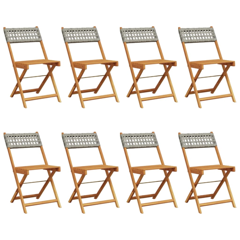 vidaXL Folding Garden Chairs 8 pcs Grey Poly Rattan and Solid Wood