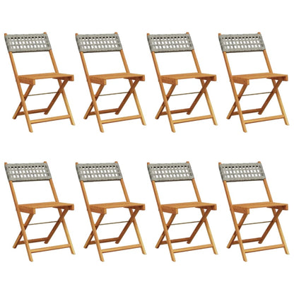 vidaXL Folding Garden Chairs 8 pcs Grey Poly Rattan and Solid Wood