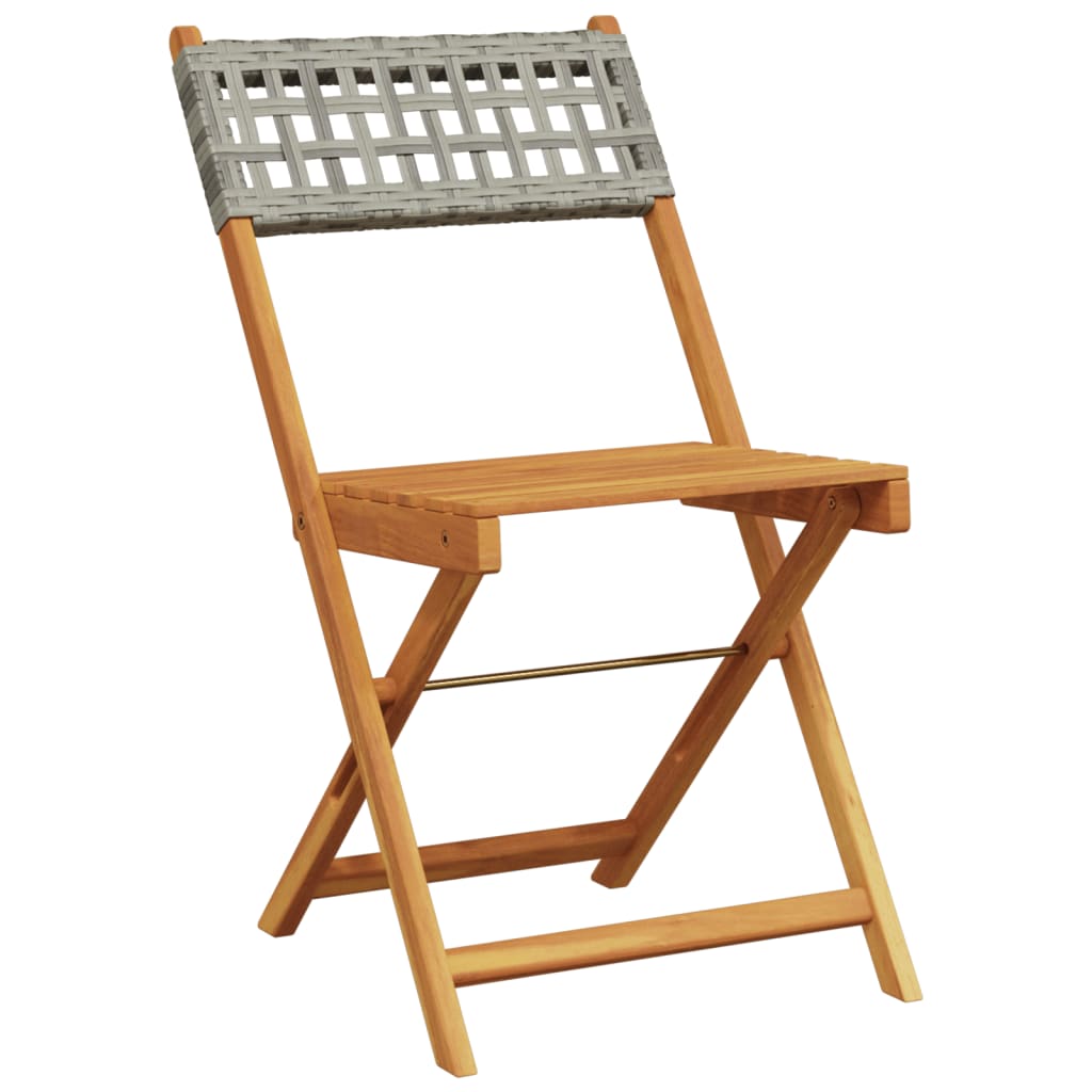 vidaXL Folding Garden Chairs 8 pcs Grey Poly Rattan and Solid Wood