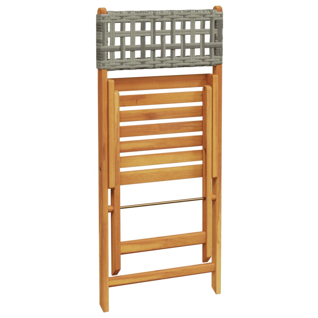 vidaXL Folding Garden Chairs 8 pcs Grey Poly Rattan and Solid Wood