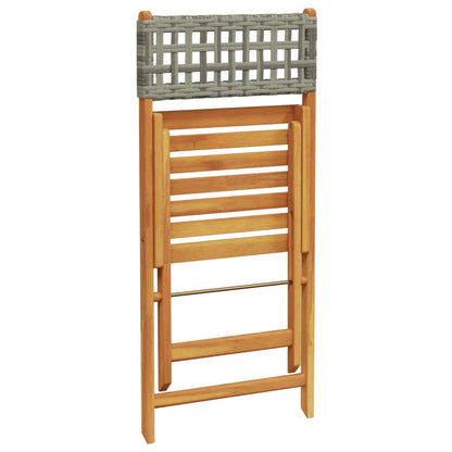 vidaXL Folding Garden Chairs 8 pcs Grey Poly Rattan and Solid Wood