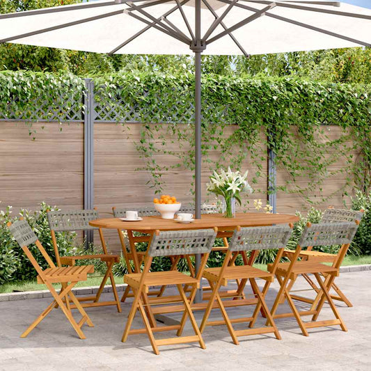 vidaXL Folding Chairs 8 pcs Grey Poly Rattan and Solid Wood