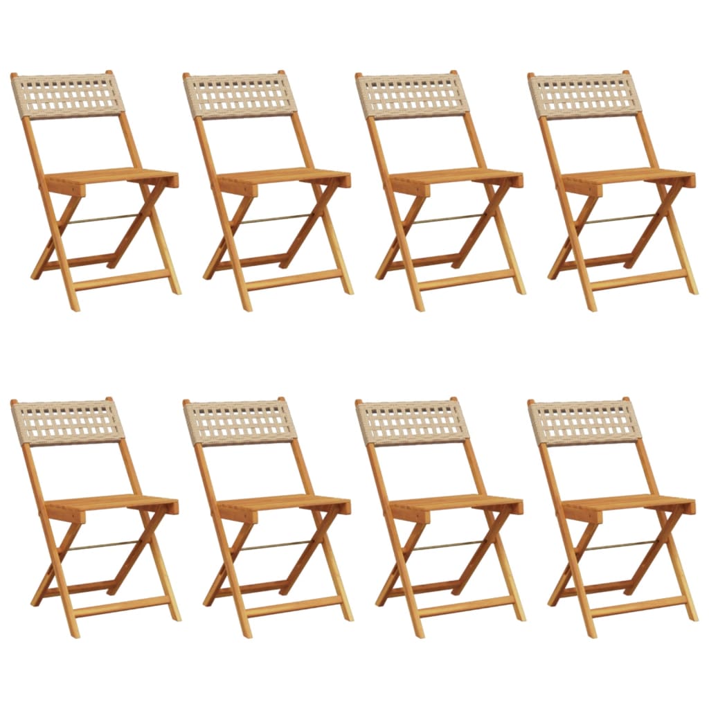 vidaXL Folding Garden Chairs 8 pcs Beige Poly Rattan and Solid Wood