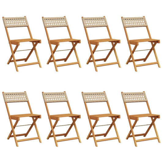 vidaXL Folding Garden Chairs 8 pcs Beige Poly Rattan and Solid Wood