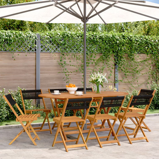 vidaXL Folding Chairs 8 pcs Black Solid Wood Acacia
