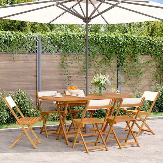 vidaXL Folding Chairs 6 pcs Cream White Fabric and Solid Wood