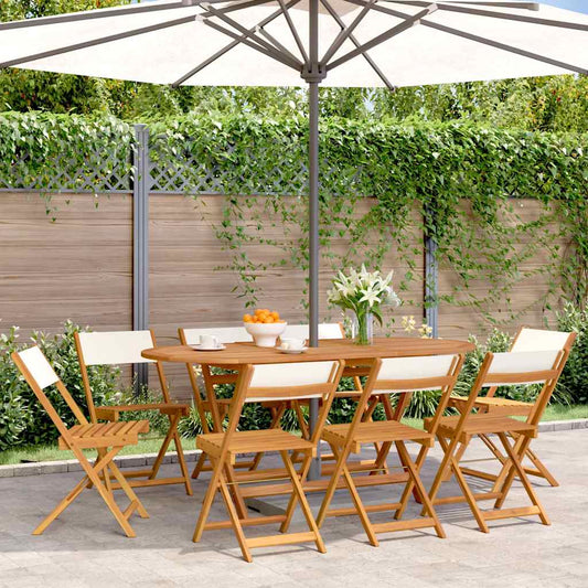 vidaXL Folding Chairs 8 pcs Cream White Fabric and Solid Wood
