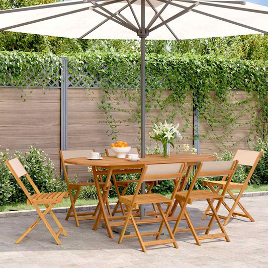 vidaXL Folding Chairs 6 pcs Beige Fabric and Solid Wood
