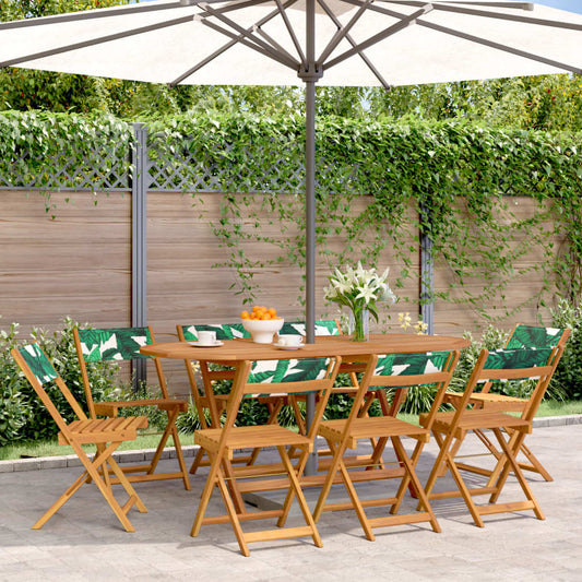 vidaXL Folding Chairs 8 pcs Green Fabric and Solid Wood