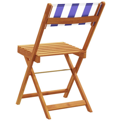vidaXL Folding Garden Chairs 4 pcs Blue and White Fabric and Solid Wood