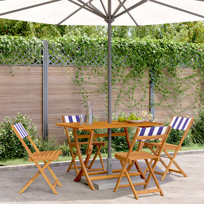vidaXL Folding Garden Chairs 4 pcs Blue and White Fabric and Solid Wood