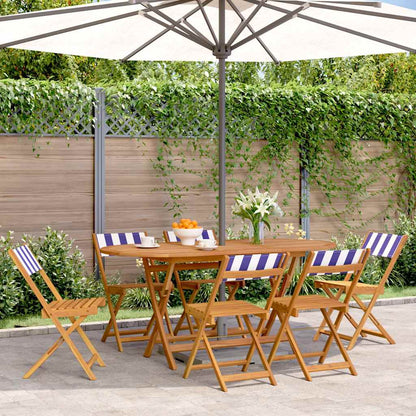 vidaXL Folding Garden Chairs 6 pcs Blue and White Fabric and Solid Wood